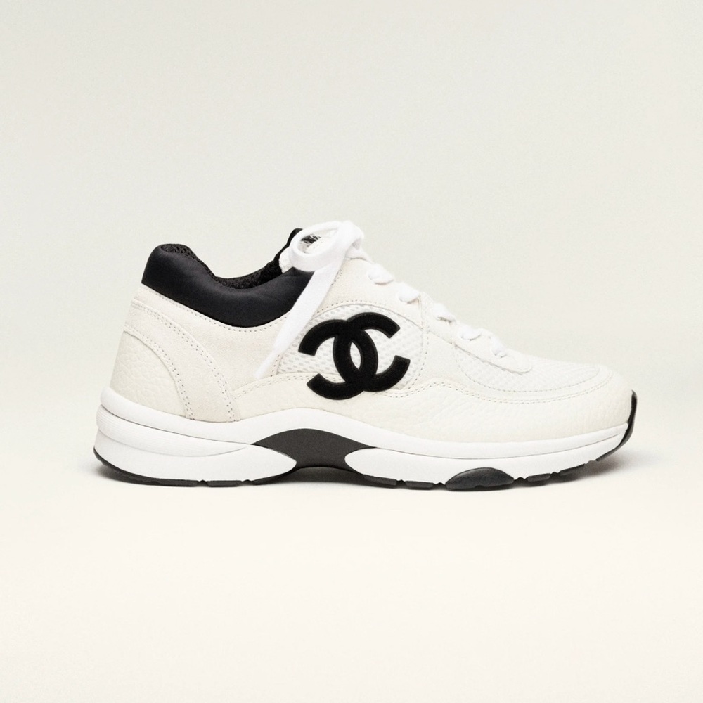 CHANEL White and Black Sneakers